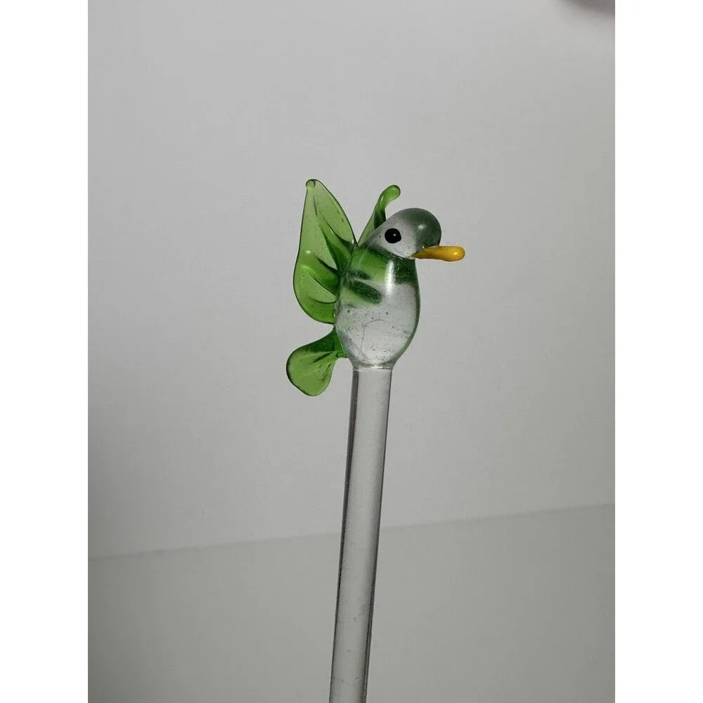 4 Vtg MCM Hand Blown Art Glass Bird Swizzle Stir Sticks Blue Green Yellow Purple